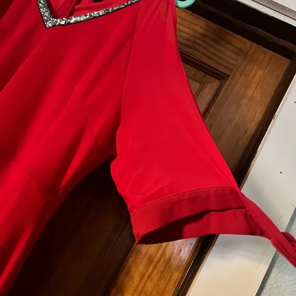 SHEIN Red Long Sleeve Dress with Embellished Neckline - Picture 3 of 5